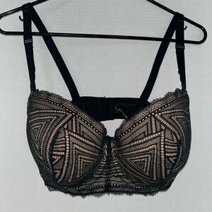 Adore Me 38DDD Bra Black Lace Balconette Underwire Back Closure Lined